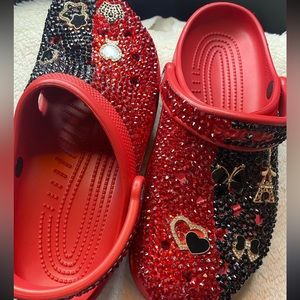 Half black half red custom made crocs